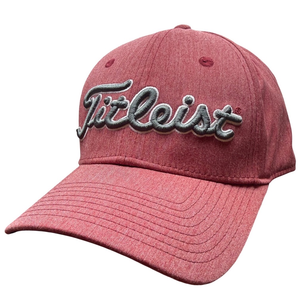 Titleist Golf Hat Red Heathered Stretch Fit M/L 3D Script Logo Baseball Cap